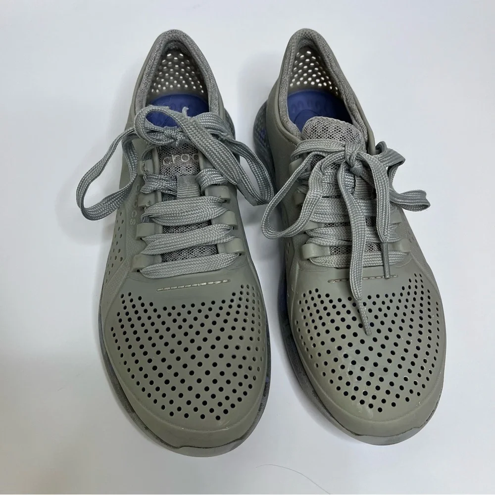 CROCS LiteRide Pacer Gray Perforated Lace-Up Shoes 206494 Women's 6W